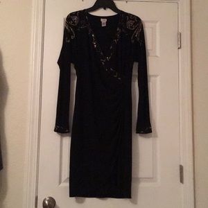 Black Cache dress with rhinestone design